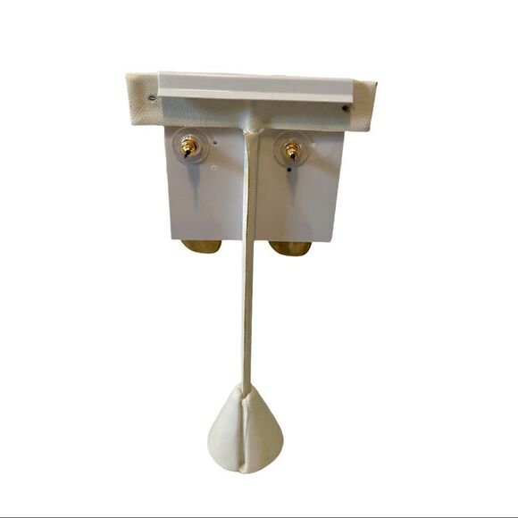 Purple Stone & Hammered Gold Toned Drop Earrings - Picture 5 of 7